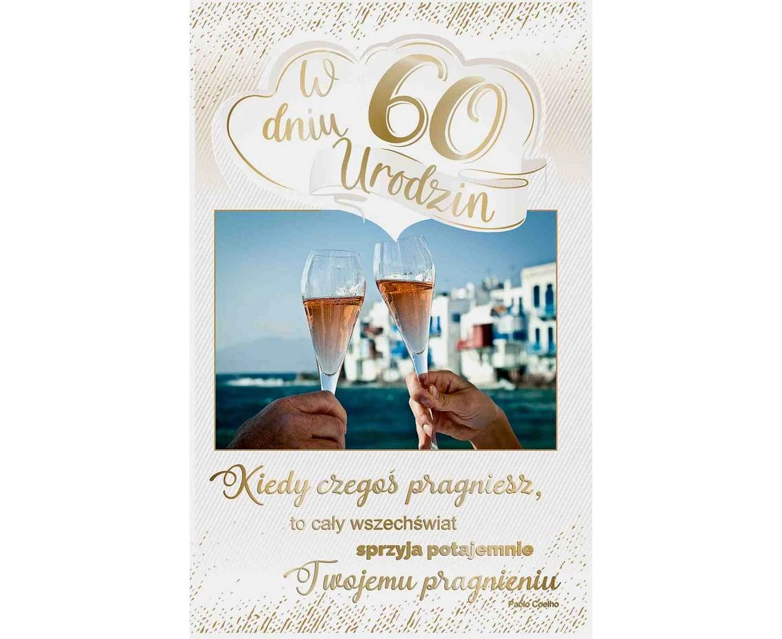 Birthday Card 60th Birthday, Wine glasses, 13x20,5 cm